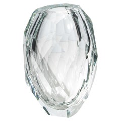 Hand Blown Murano Facet Thick Vase in Clear