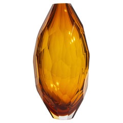 Hand Blown Murano Facet Vase in Amber