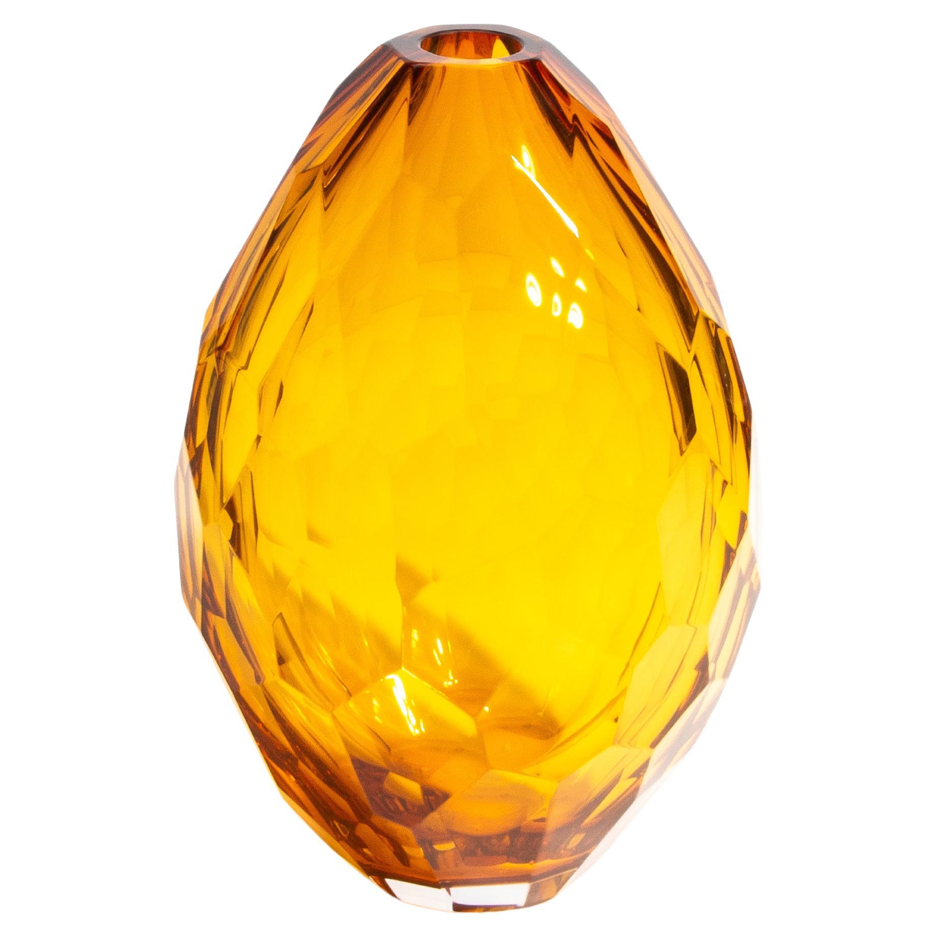 Hand Blown Murano Facet Vase in Amber