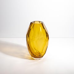 Hand Blown Murano Facet Vase in Amber Large