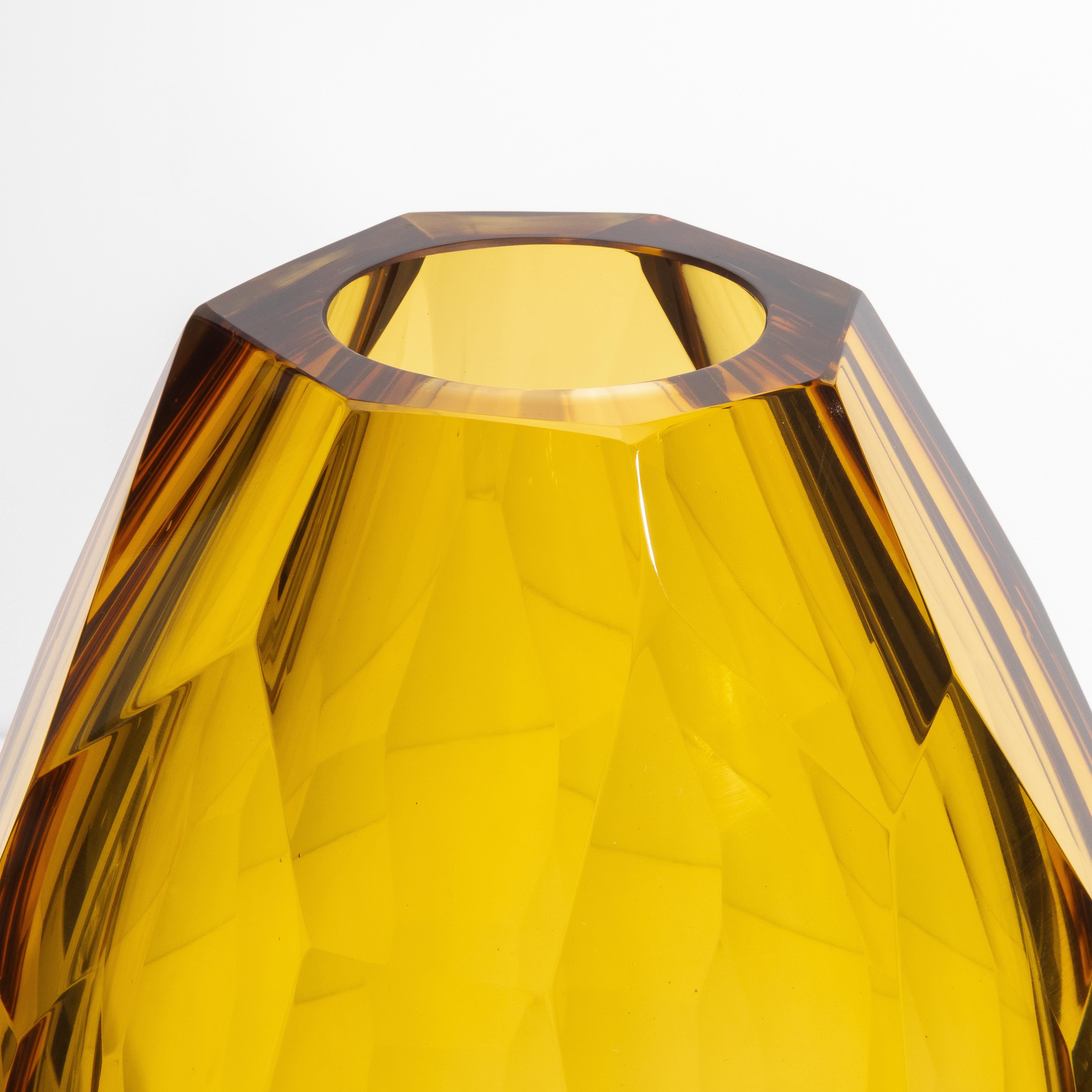 Italian Hand Blown Murano Facet Vase in Amber Large For Sale