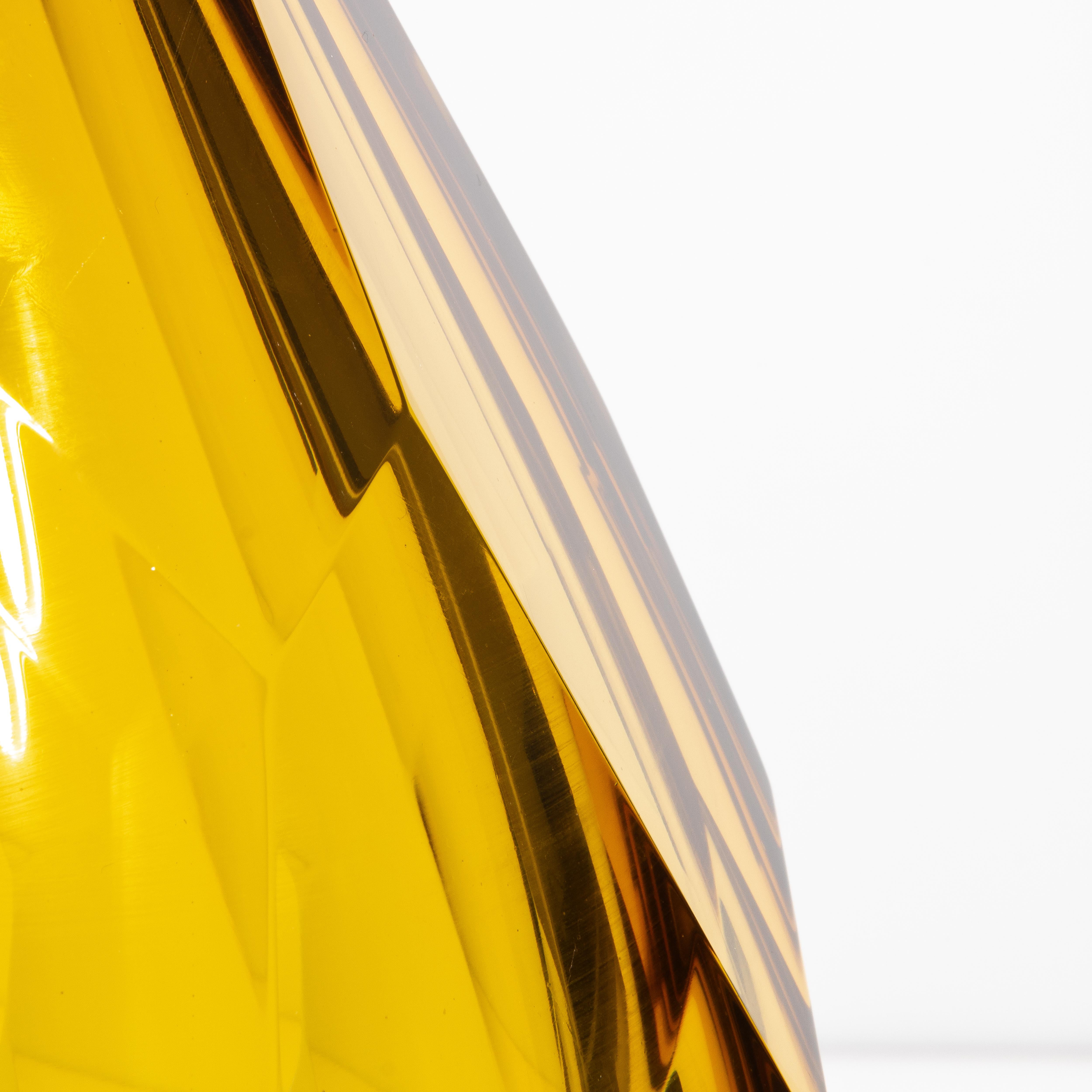 Contemporary Hand Blown Murano Facet Vase in Amber Large For Sale