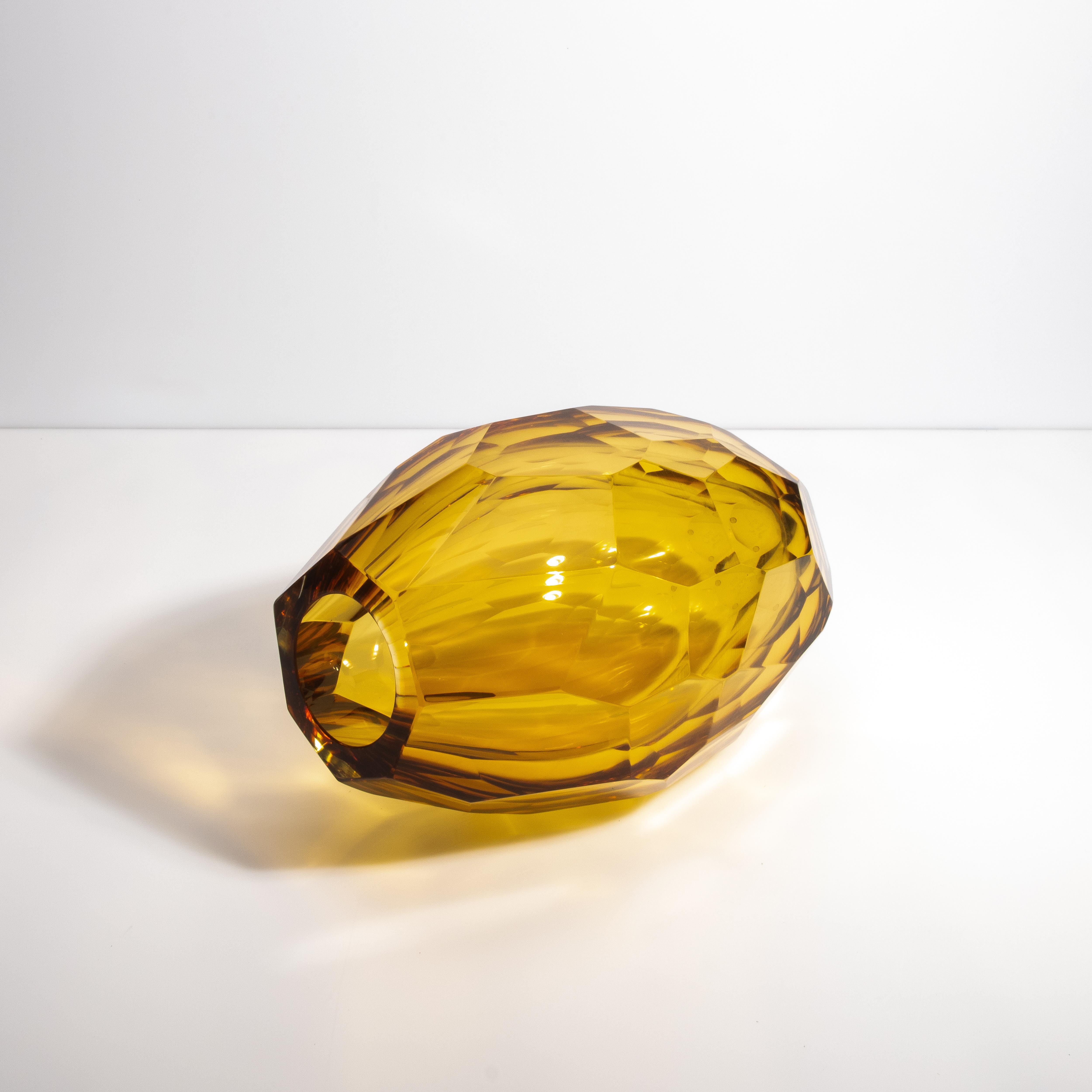 Murano Glass Hand Blown Murano Facet Vase in Amber Large For Sale