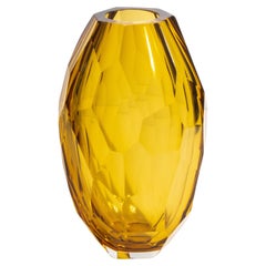Hand Blown Murano Facet Vase in Amber Large