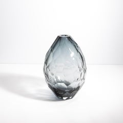 Hand Blown Murano Facet Vase in Grey Medium