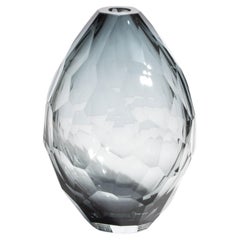 Hand Blown Murano Facet Vase in Grey Medium