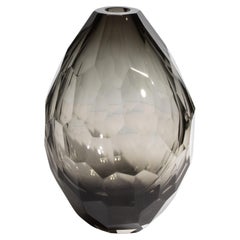 Hand Blown Murano Facet Vase in Smoke Medium