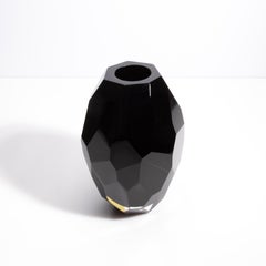 Hand-Blown Murano Facet Vase Onyx Black