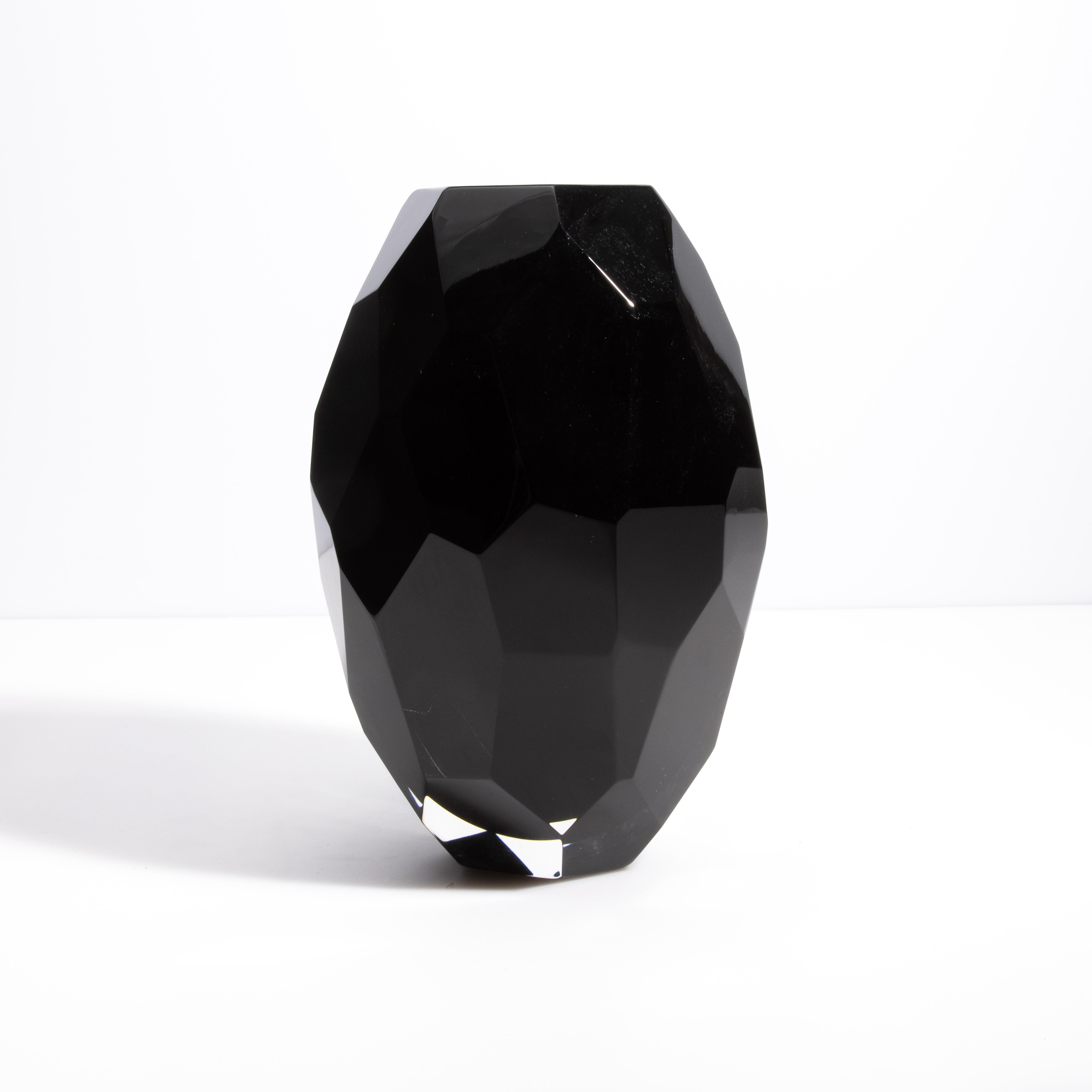 Hand-Blown Murano Facet Vase Onyx Black (Moderne) im Angebot