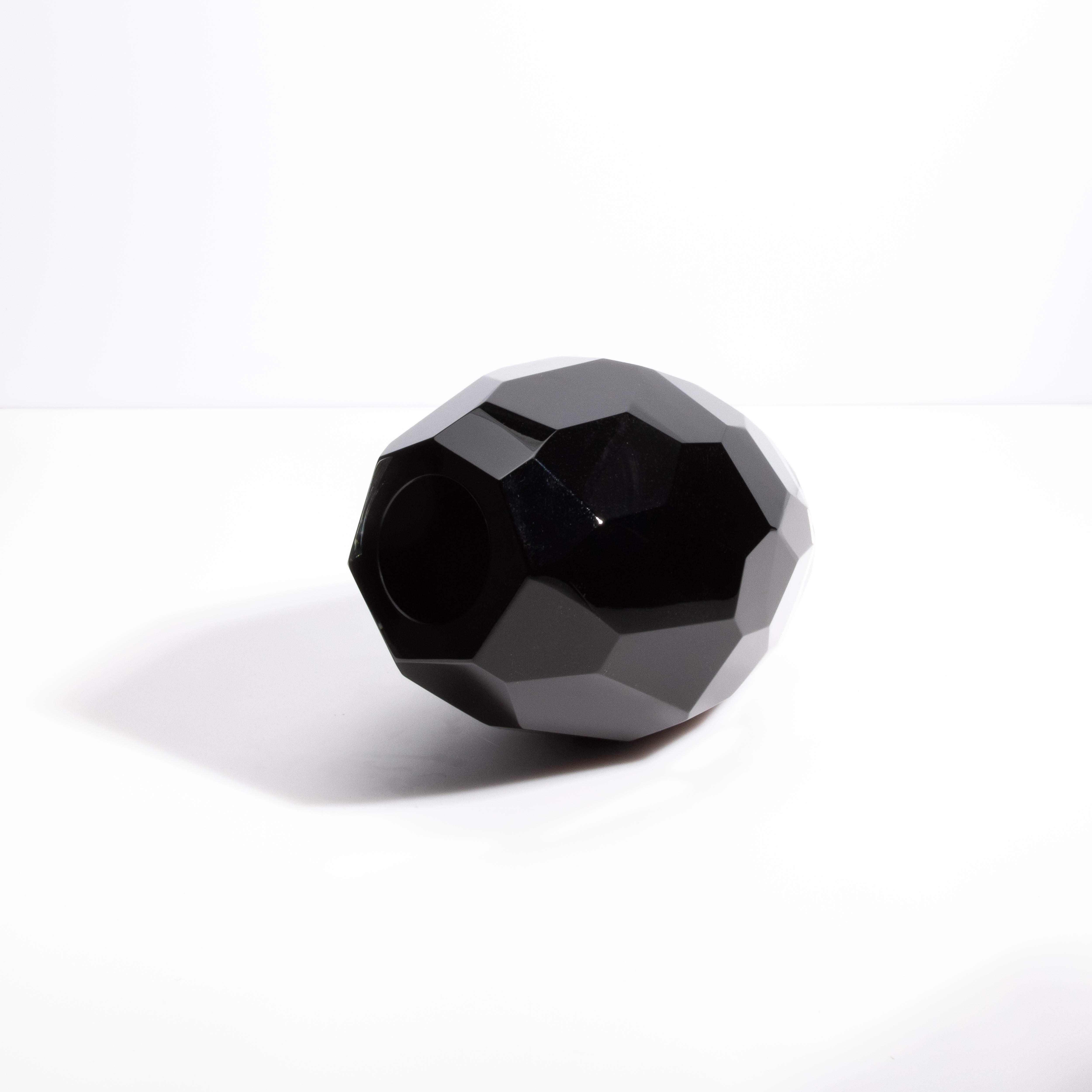 Hand-Blown Murano Facet Vase Onyx Black (Italienisch) im Angebot