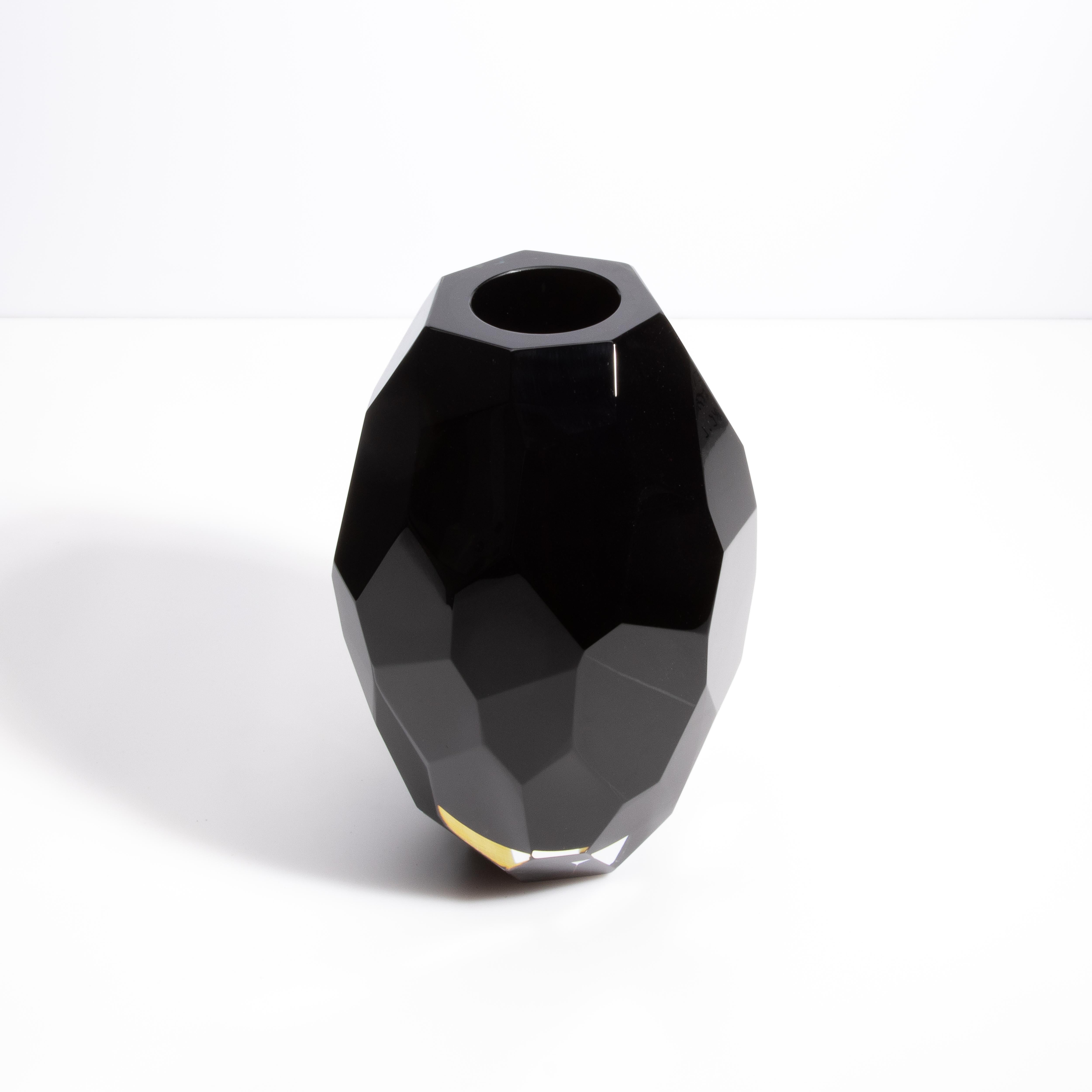 Hand-Blown Murano Facet Vase Onyx Black (Handgefertigt) im Angebot