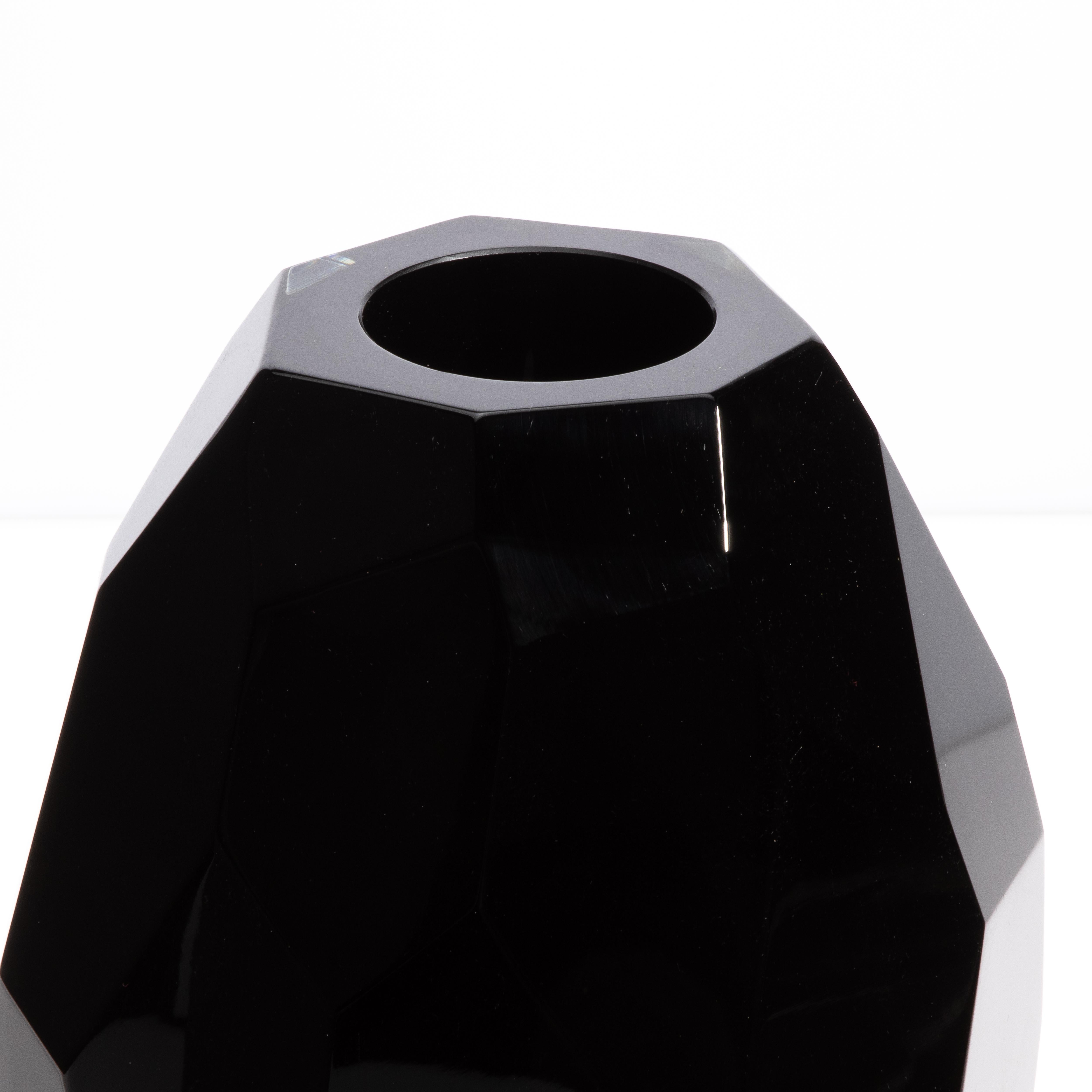 Hand-Blown Murano Facet Vase Onyx Black im Zustand „Neu“ im Angebot in West Hollywood, CA