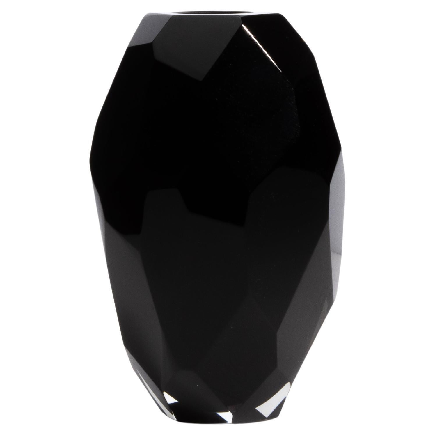 Hand-Blown Murano Facet Vase Onyx Black im Angebot