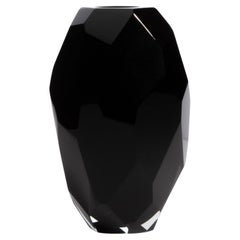 Hand-Blown Murano Facet Vase Onyx Black