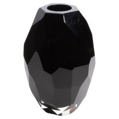 Hand-Blown Murano Facet Vase Onyx Black