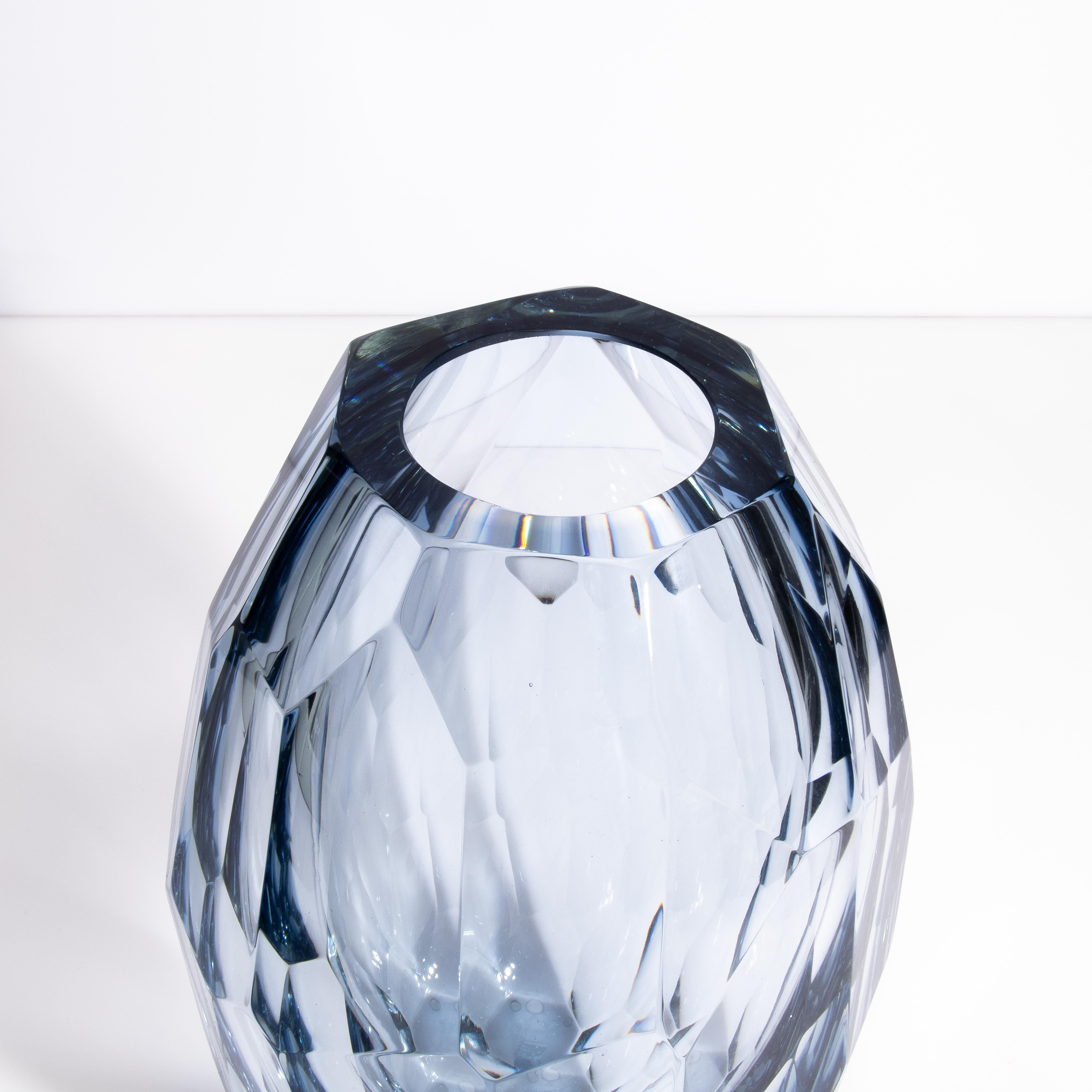 Vase baril à facettes soufflé à la main de Murano en aigue-marine, lot de 3 en vente 2