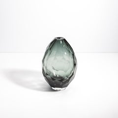 Hand Blown Murano Faceted Vase in Grey Small