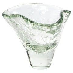 Hand Blown Murano Fluid Vase in Clear with Bubbles