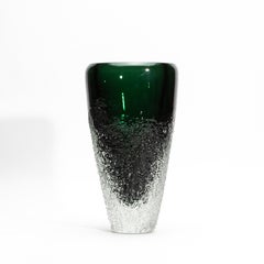 Hand-Blown Murano Frozen Vase in Emerald Green Large