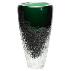 Hand-Blown Murano Frozen Vase in Emerald Green Large