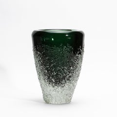 Hand-Blown Murano Frozen Vase in Emerald Green Medium