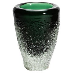 Hand-Blown Murano Frozen Vase in Emerald Green Medium