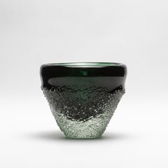Hand-Blown Murano Frozen Vase in Emerald Green Small