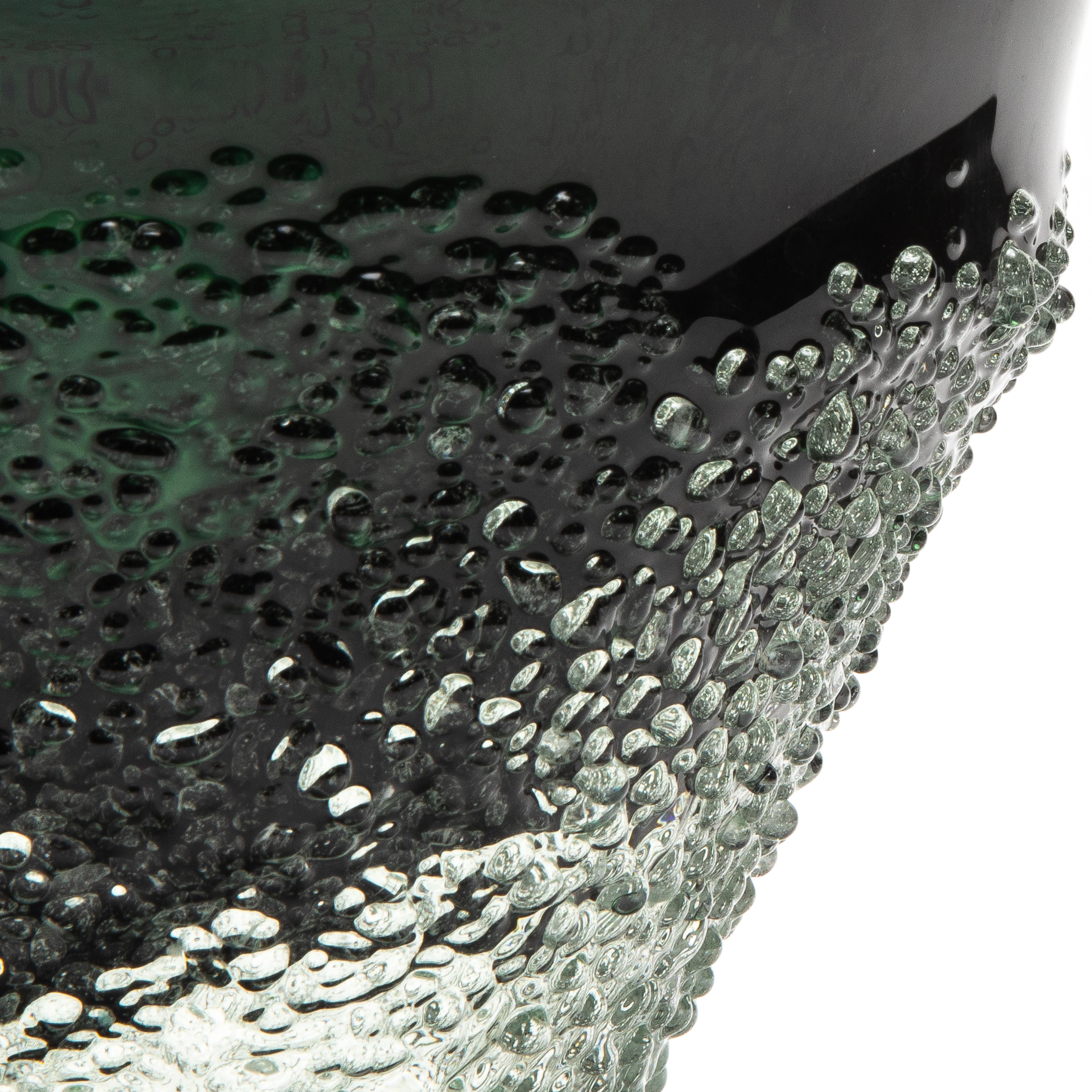 Fatto a mano Hand-Blown Murano Frozen Vase in Emerald Green Small in vendita