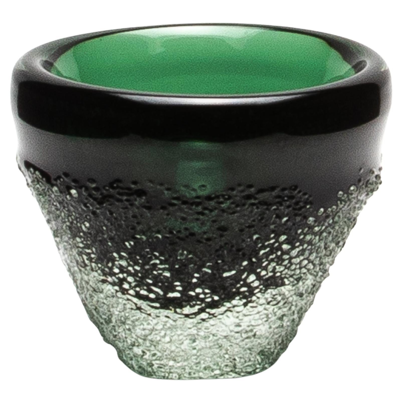 Hand-Blown Murano Frozen Vase in Emerald Green Small
