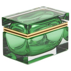 Hand-Blown Murano Giant Box in Emerald Green with Brass Fittings