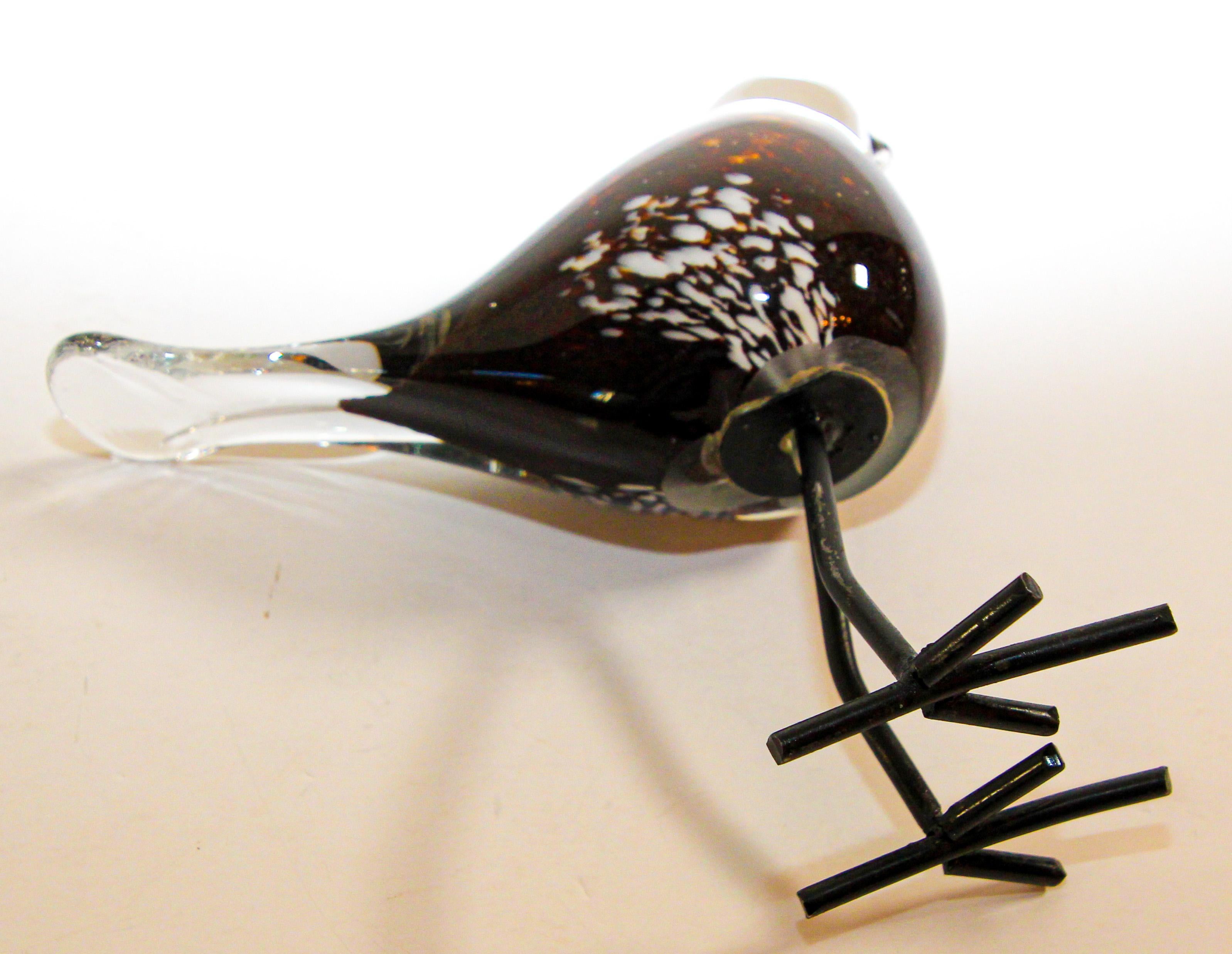 Art Glass Hand Blown Murano Glass Bird with Metal Legs, 1970s