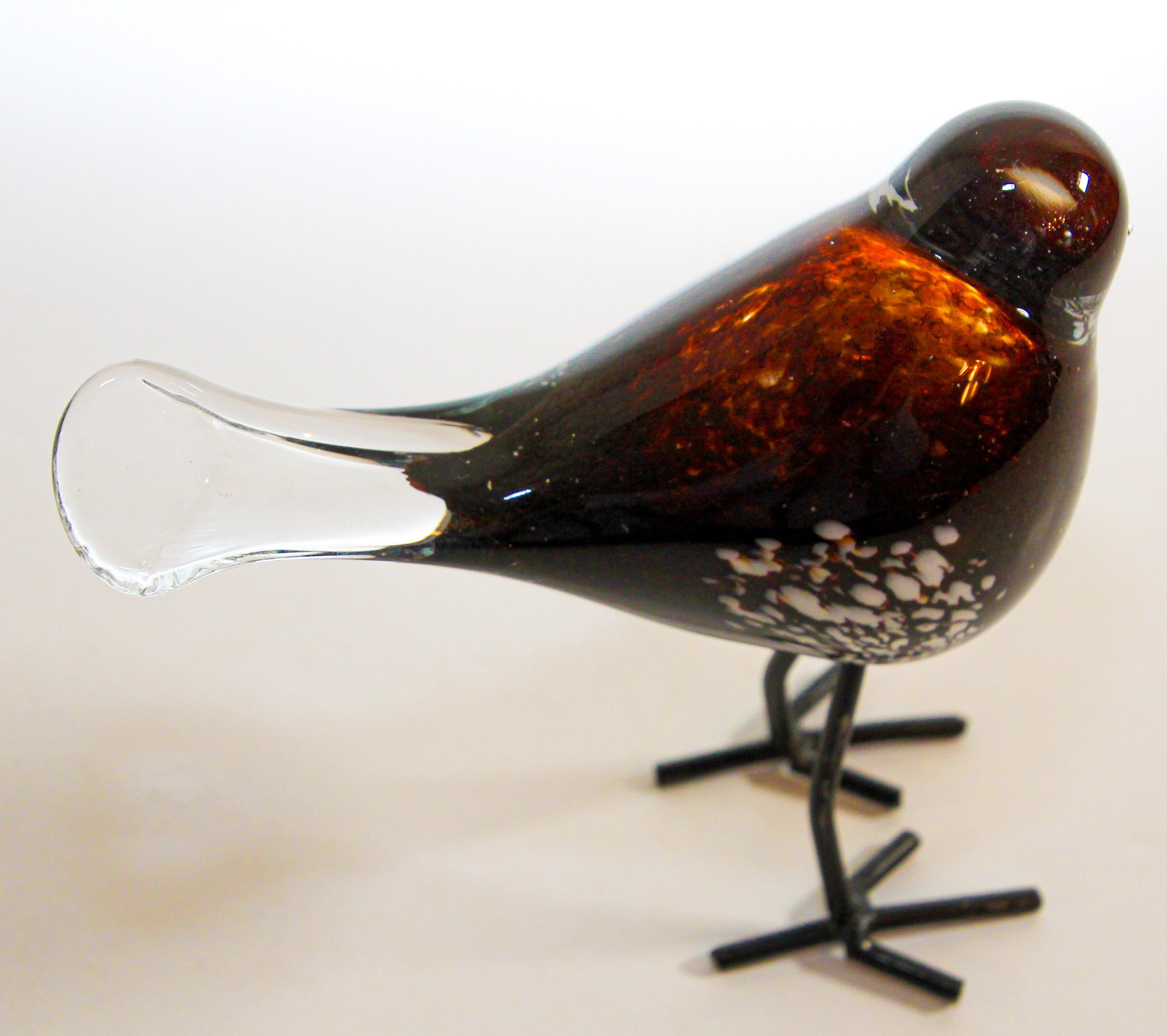 Hand Blown Murano Glass Bird with Metal Legs, 1970s 3