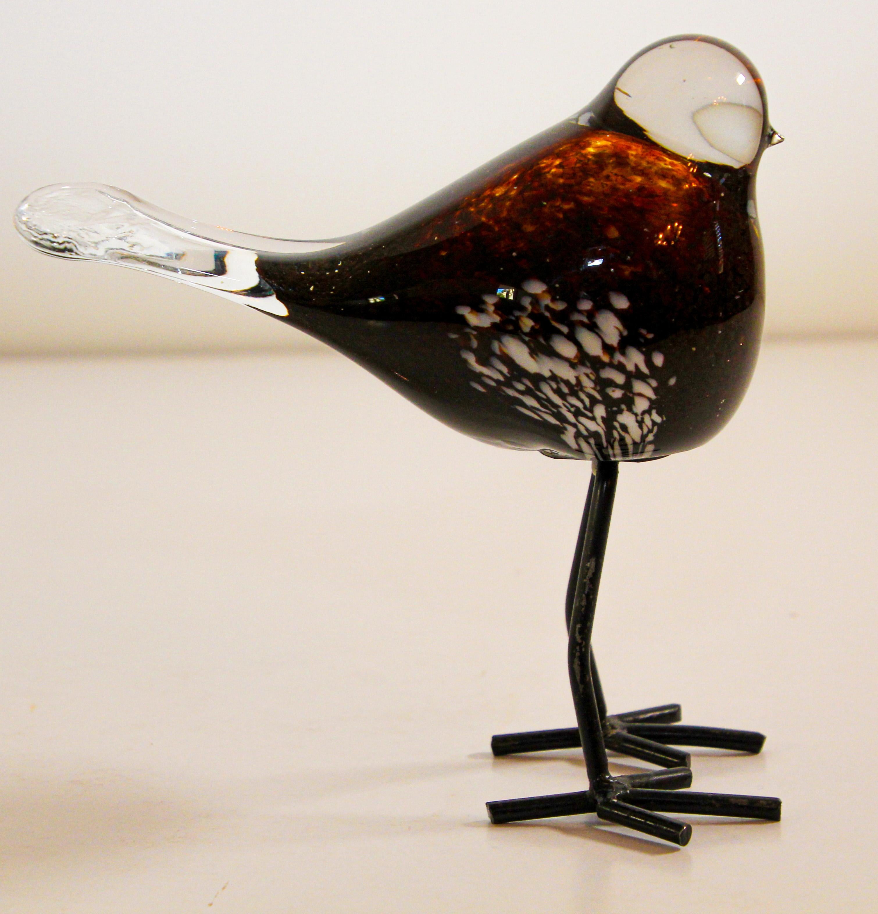 Hand Blown Murano Glass Bird with Metal Legs, 1970s 4