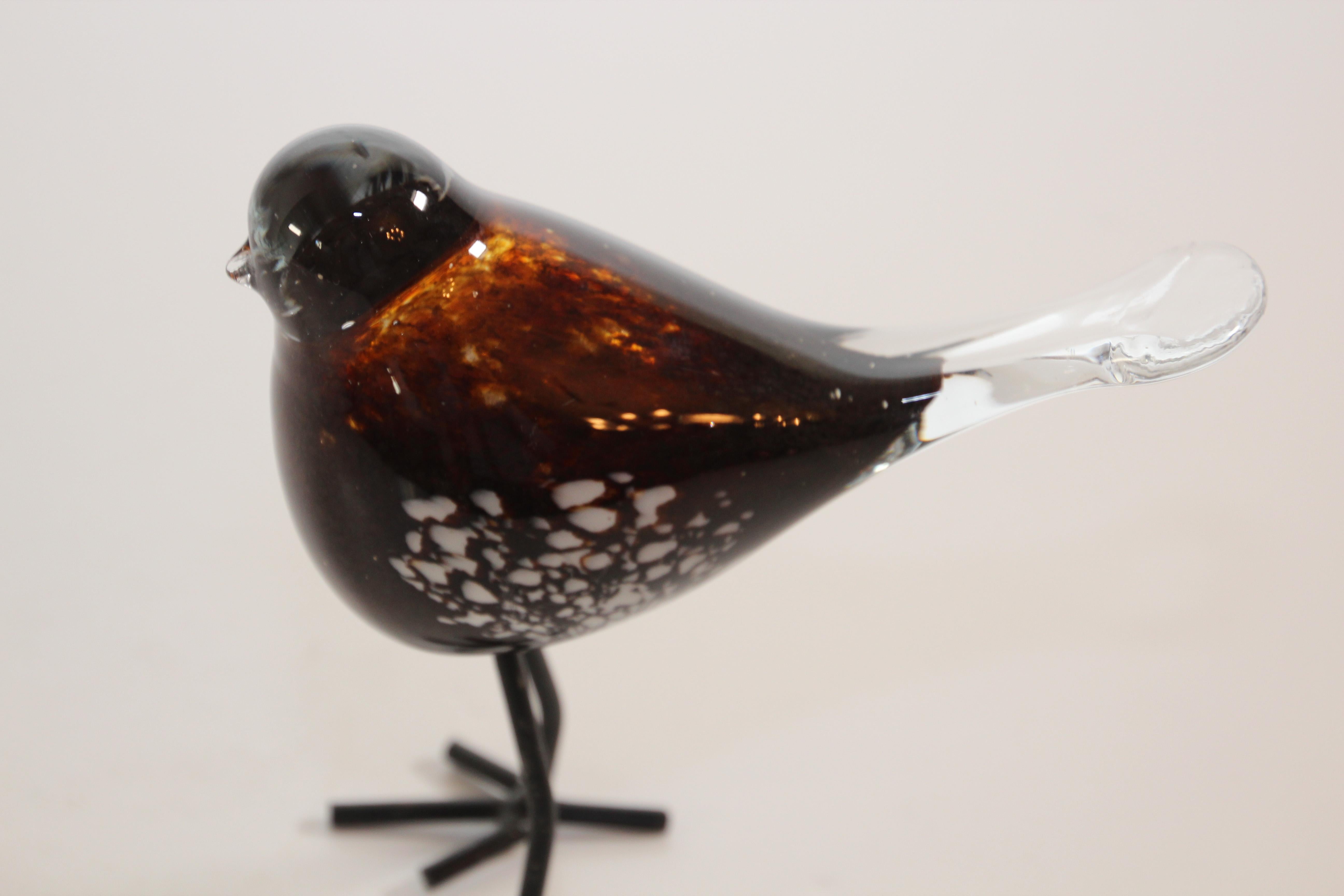 Hand Blown Murano Glass Bird with Metal Legs, 1970s 5