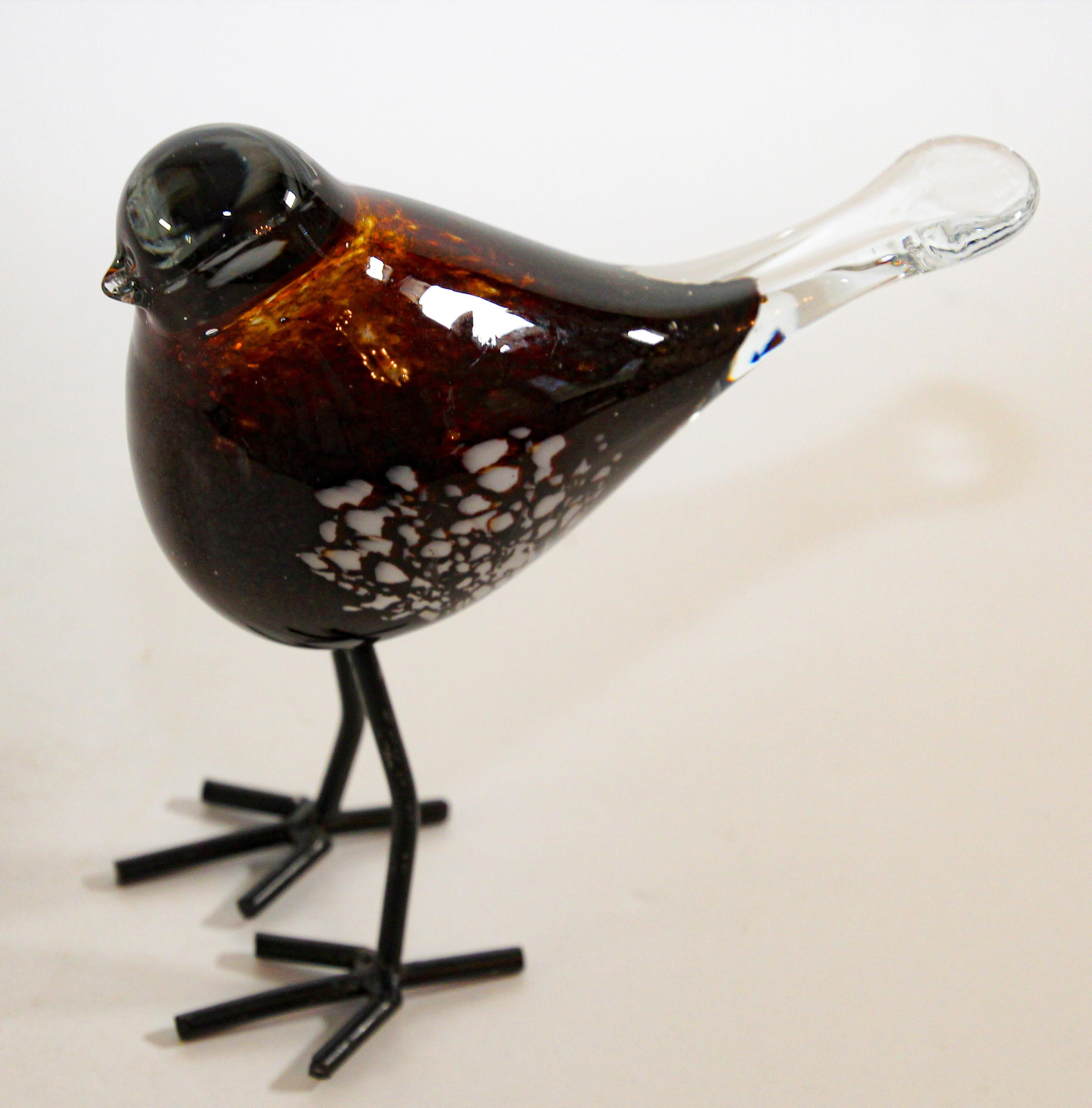 Hand Blown Murano Glass Bird with Metal Legs, 1970s 6