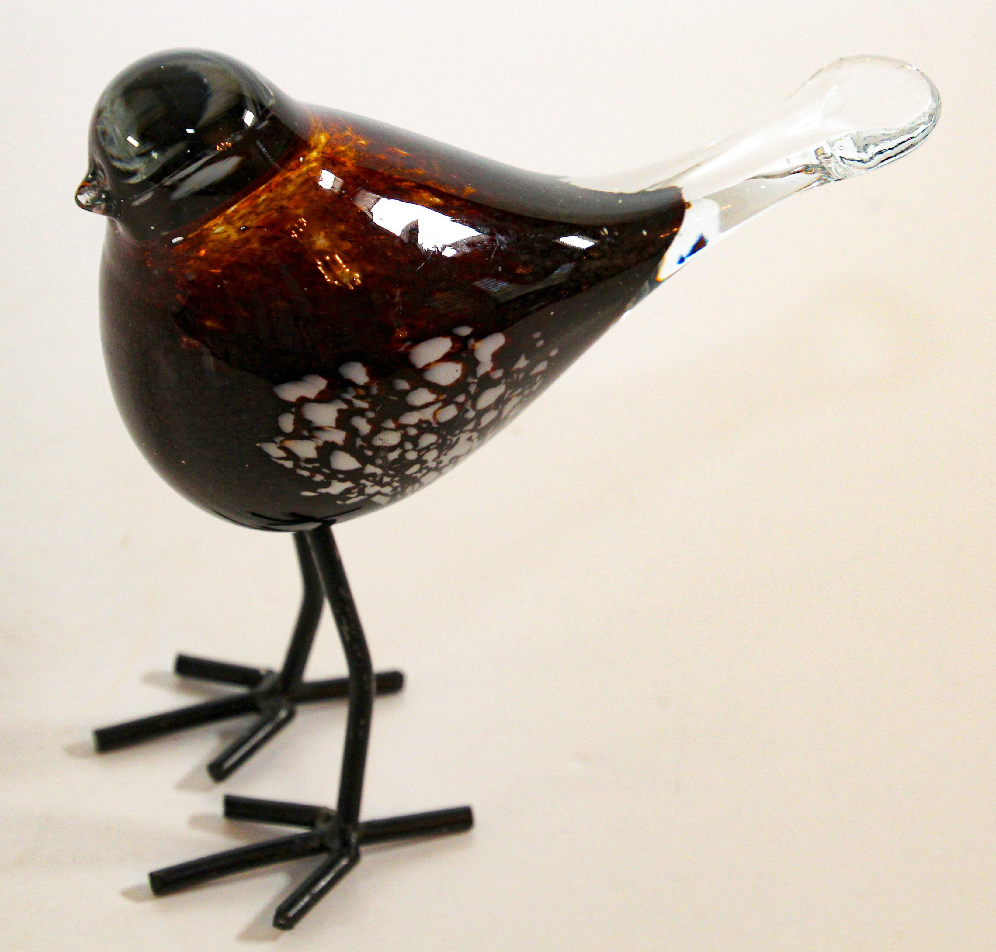 Hand Blown Murano Glass Bird with Metal Legs, 1970s 7