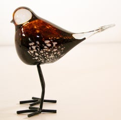 Hand Blown Murano Glass Bird with Metal Legs, 1970s
