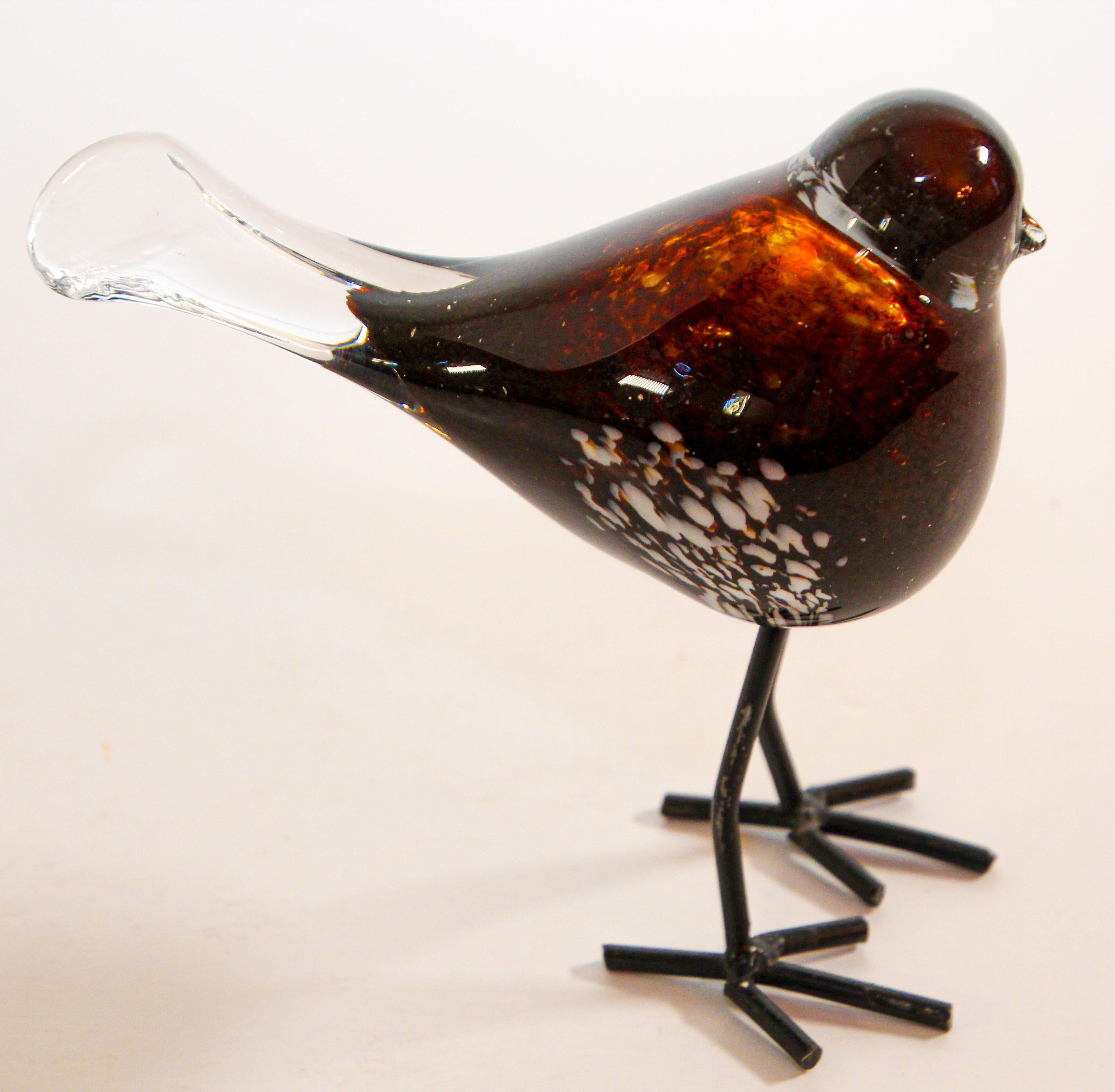 Italian Hand Blown Murano Glass Bird with Metal Legs, 1970s