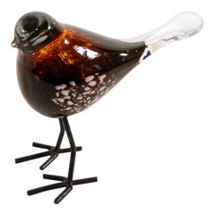 Hand Blown Murano Glass Bird with Metal Legs, 1970s