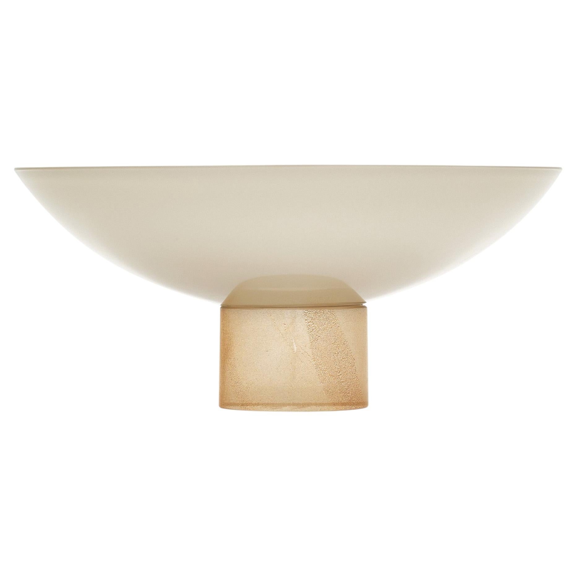 Hand-Blown Murano Glass Bowl, Taupe & White, Avventurina Base, Italy