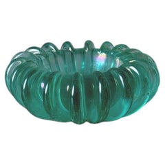 Hand-Blown Murano Glass Bowl, Turquoise, Ridged Design, Circa 1970
