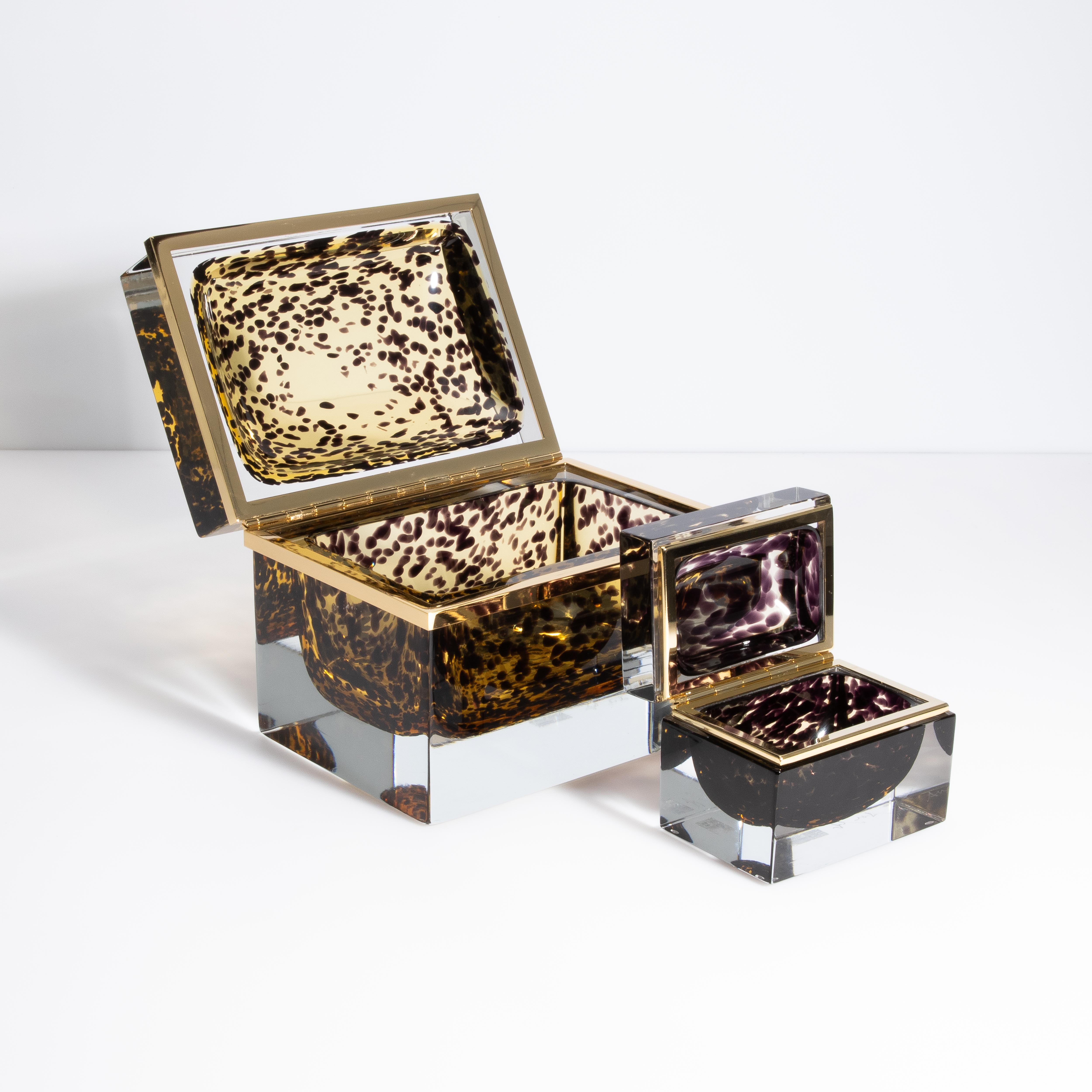 Giant Hand Blown Murano Glass Box Leopard with Brass Fittings For Sale 6