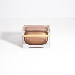 Hand Blown Murano Glass Box in Amethyst with 24 Karat Gold Flecks