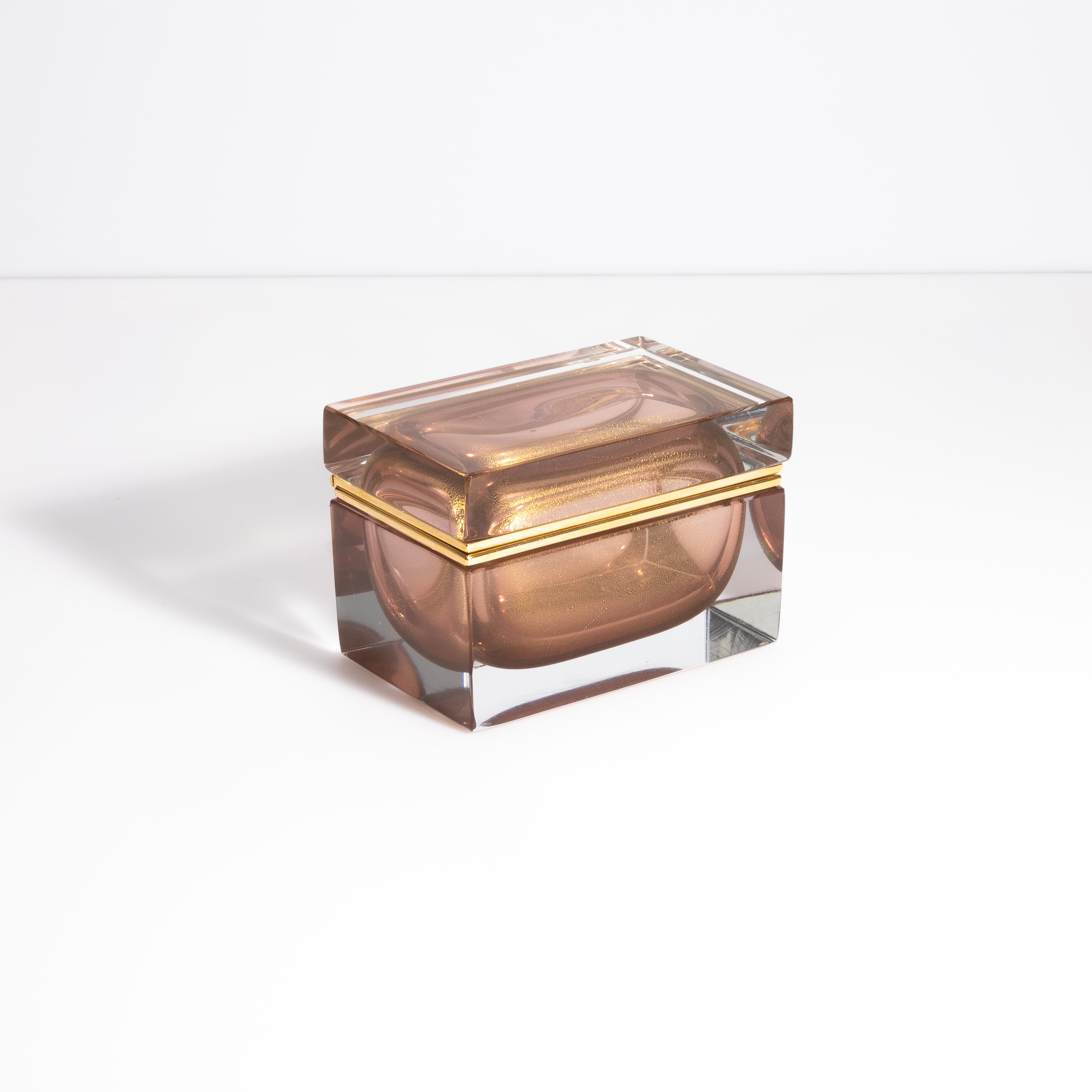 Hand Blown Murano Glass Box in Amethyst with 24 Karat Gold Flecks In New Condition For Sale In West Hollywood, CA