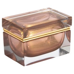 Hand Blown Murano Glass Box in Amethyst with 24 Karat Gold Flecks