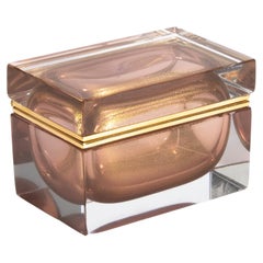 Caja de cristal de Murano soplado a mano en amatista con motas de oro de 24 quilates