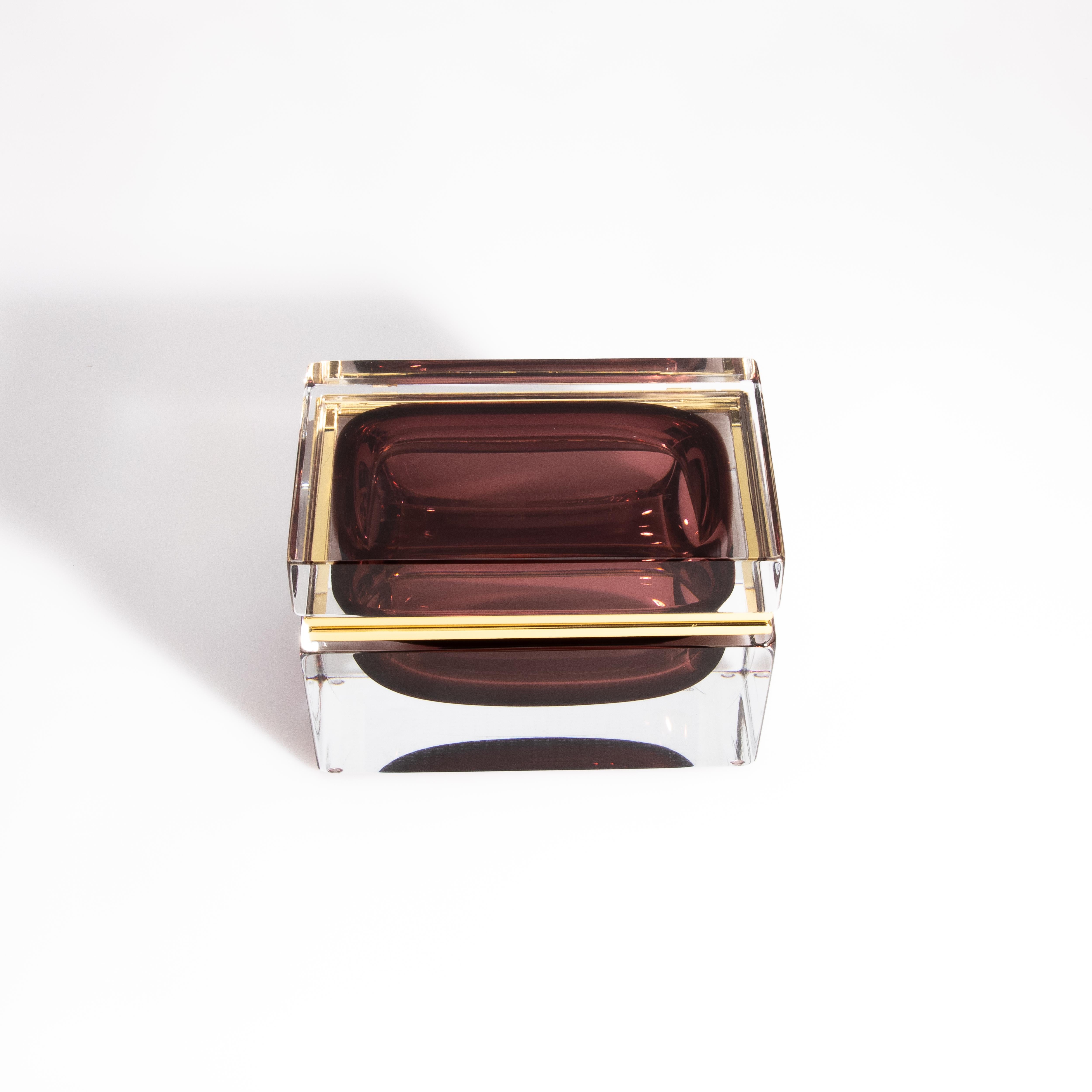Hand Blown Murano Glass Box in Amethyst with Brass Fittings 3