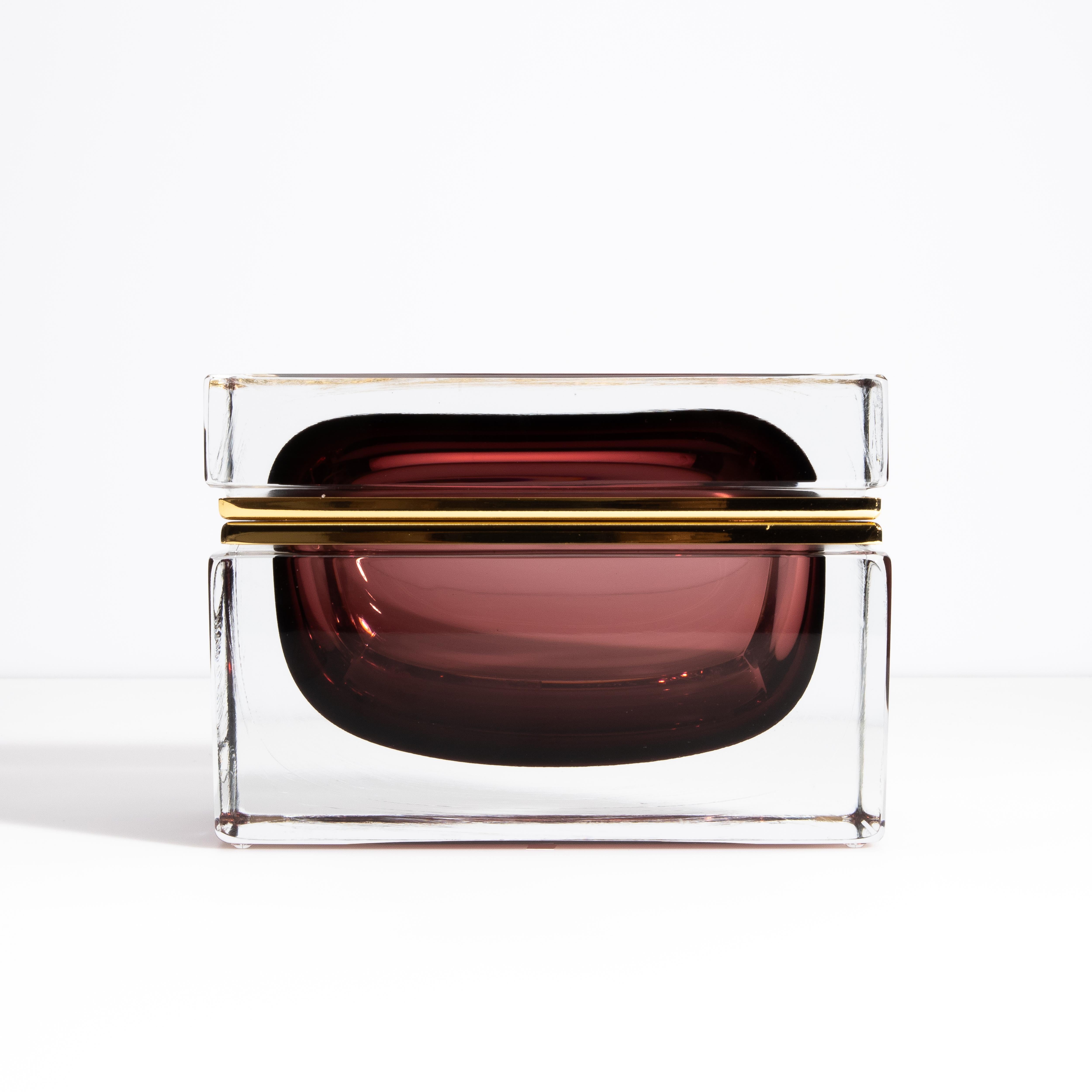 Hand Blown Murano Glass Box in Amethyst with Brass Fittings 1