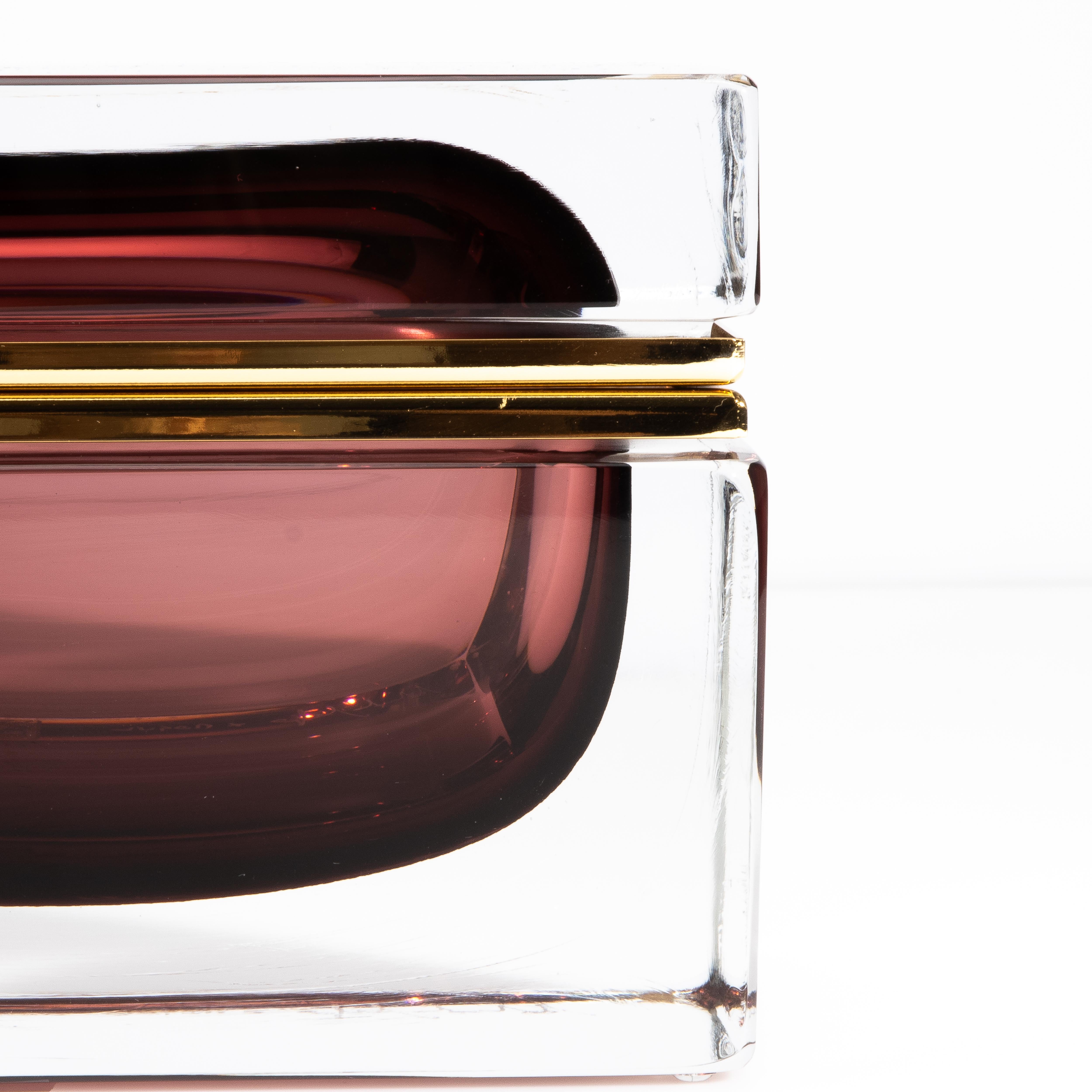 Hand Blown Murano Glass Box in Amethyst with Brass Fittings 2