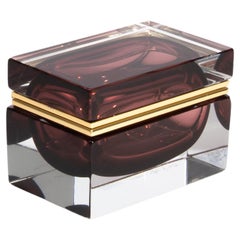 Hand Blown Murano Glass Box in Amethyst with Brass Fittings